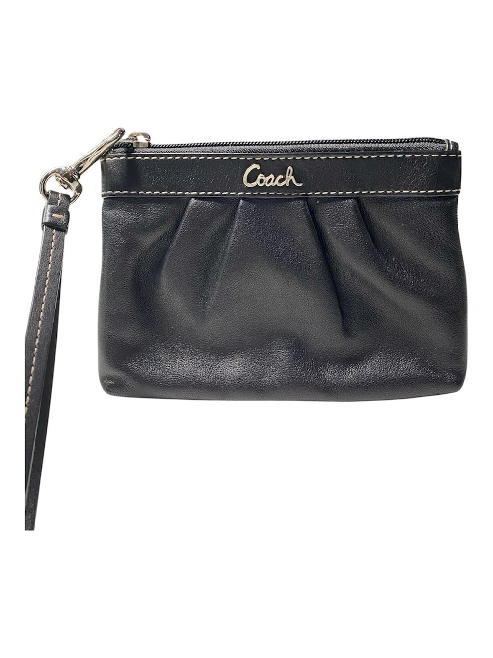 Vintage Coach Pleated Pouch Wristlet Black Leather Silver Hardware Y2K